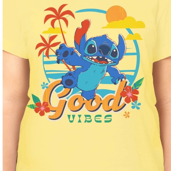 Disney Stitch Good Vibes Graphic Tee with Short Sleeves, Women's - Picture 3 of 7